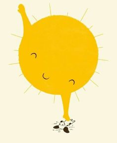 a drawing of a sun with its eyes closed and hands on the ground, as if it's going to fall asleep