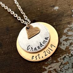 Necklace For Grandma, Personalized Antique Necklace For Mother's Day, Grandma Necklace Personalized, Silver Hand Stamped Name Necklace For Mother's Day, Grandma Necklace Birthstone, Gifts For New Grandma, Nana Necklace, Promoted To Grandma, Grandmother Necklace