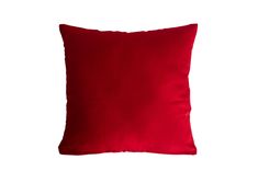 a red pillow on a white background with no one in the photo to describe it