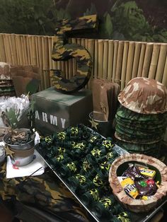 Army jungle Birthday Party Ideas | Photo 10 of 39 | Catch My Party Camouflage Theme Party, Camo Birthday Party Decorations, Army Birthday Decorations, Army Men Birthday Party, Army Man Birthday Party, Camo Party Ideas, Military Birthday Party Ideas, Army Theme Birthday Party, Army Theme Party