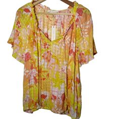 See Pictures For Measurements. Nice, Lightweight Rayon Fabric. Yellow Short, Yellow Shorts, Gold Orange, Rayon Fabric, Orange Gold, New Color, Top Blouse, Womens Tops, Orange