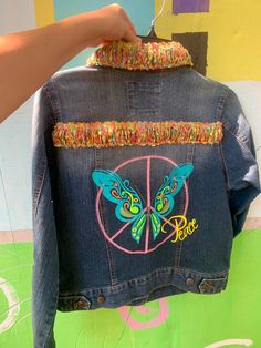 Peace Butterfly. Reworked denim jacket with embroidery and embellishments.  Fits like a women's medium. Brand - Mudd Clothing Hippie Patchwork Denim Jacket For Spring, Spring Hippie Patchwork Denim Jacket, Spring Embroidered Denim Jacket For Streetwear, Casual Denim Festival Outerwear, Casual Denim Outerwear For Festival, Casual Denim Jacket For Winter Festival, Trendy Medium Wash Outerwear For Festival, Casual Winter Festival Denim Jacket, Hippie Patchwork Denim Jacket For Fall