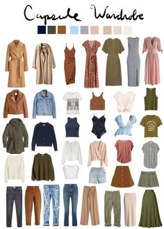 Fall Color Wardrobe, Boho Fall Capsule Wardrobe, H&m Jeans Women, Warm Autumn Color Palette Outfits For Summer, Warm Autumn Spring Capsule Wardrobe, Mid 20s Capsule Wardrobe, Summer Outfits Autumn Colors, Western Style Capsule Wardrobe, Womens Wardrobe Basics