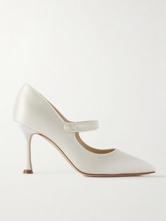 So many brides turn to Manolo Blahnik for their wedding shoes, and for good reason - the brand's timeless, quality designs are equally suited for a black tie reception or courthouse ceremony. This 'Campari' pair is made from lustrous satin in a Mary Jane style with a slim grosgrain-trimmed strap at the arch and a pointed toe. The fluted heel offers 90mm of lift. Courthouse Wedding Shoes, Pointed Toe Wedding Heels, Mary Jane Wedding Shoes, Malano Blahnik, Black Tie Reception, Manolo Blahnik Wedding, Courthouse Ceremony, Manolo Blahnik Wedding Shoes, Build Wardrobe