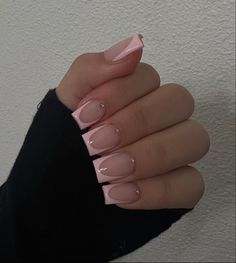 Birthday Asthetic Nails, Classy Shorties Nails, Short Square French Tip Nails With Diamonds, Short Nails For New Mom, Light Pink French Tip Nails With Gems, Classy Nail Inspo Square Short, Quarter Inch Acrylic Nails, Small Square Acrylic Nails, Mini Square Nails