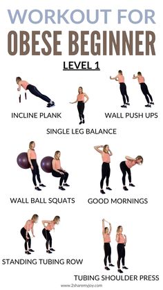 an exercise poster with the words workout for obese beginer level 1 on it