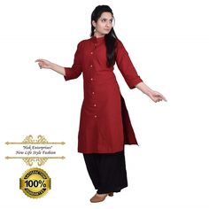 Solid Maroon kurti for women Indian Plain Cotton Kurta Boho Hippie Kurta Tunic Kurta- Tops For Girls. Plain Kurti Designs, Party Wear Traditional, Casual Kurti, Elegant Summer Outfits, Kurta For Women