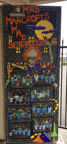 a poster on the side of a building that says mr and mrs macgrets mad scientist's joke