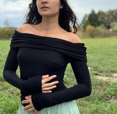 This fabric is super soft and feels amazing on your skin. It's stylish, feminine, and comfortable, perfect for wearing all day and for any event.  95% Bamboo, 5% Lycra Bamboo Top, Bohemian Clothes, Sustainable Clothing, Long Sleeve Sweater, Women Long Sleeve, Womens Clothing Tops, Off Shoulder, Blouses For Women, Favorite Outfit