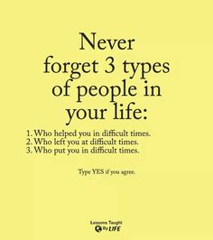 a yellow poster with the words never forget 3 types of people in your life