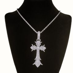 Brand New Men's White Gold Diamond Cross Chain 14k White Gold Plated Sterling Silver Genuine 2ct Lab Created Radiant Cut Diamonds 20" Braided Rope Chain Necklace Measurements Of The Pendant Pendant - 3.15" X 1.4" Retail Price $400 Buy With Confidence From A Trusted Seller With A 99%+ Feedback Rating! *Also Available In Yellow Gold A0784 (Id-1884) White Diamond Jewelry With Rope Chain, Silver Diamond Necklace With Rope Chain, Cross Chain, Radiant Cut Diamond, Diamond Cross, Mens Accessories Jewelry, Gold Cross, Silver Chain Necklace, Rope Chain