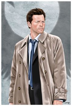 a painting of a man in a trench coat and tie