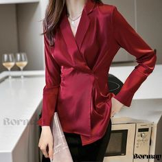 Bormay - Stylish and Casual Long-Sleeved Satin Shirt for Professional Attire Clothes Korean Style, Satin Long Sleeve, Suit Shirts, Professional Attire, Modern Wardrobe, Shirt Dress Casual, Satin Shirt, Chiffon Shirt, Casual Blouse