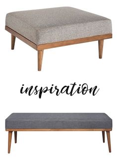 an upholstered bench and footstool with the words inspirational written on it