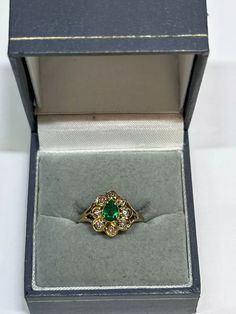 EXQUISITE ANTIQUE LADIES EMERALD DIAMOND YELLOW GOLD RING - $10K APR w/ CoA!!!!! | eBay Antique Emerald Ring In Stamped 14k Yellow Gold, Antique Emerald Ring In Yellow Gold, Antique Yellow Gold Emerald Ring, Vintage Style Emerald Cluster Ring In Yellow Gold, Oval Gold Emerald Ring With Rose Cut Diamonds, Oval Emerald Ring With Rose Cut Diamonds In Gold, Fine Jewelry Yellow Gold Emerald Ring For Collectors, Exquisite Yellow Gold Emerald Ring With Gemstone, Exquisite Yellow Gold Collectible Rings