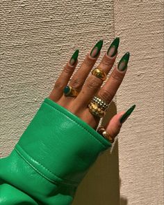 https://www.hiddenfashion.com/collections/new-in #dopenaildesigns Cool Designs For Nails, Every Other Nail Different Color, Nails With Different Colors On Each Hand, Nails Inspiration Green, Jewel Tone Nails, Green Manicure, Maquillage Yeux Cut Crease, Nail Design Glitter, Nail Looks