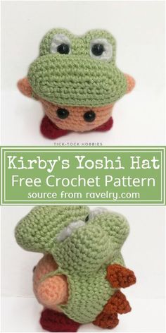 two crocheted stuffed animals with the words krispy's yoshi hat free crochet pattern