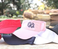 Women's Visor, Monogrammed Visor, Embroidered Visor, Visor with Monogram, Visor with Initials, Custom Visor by DistinctHeadwear on Etsy Embroidered Photos, Womens Visor, Sevierville Tn, Monogram Hats, Pretty Fonts, Corner Design, Cap Designs, Embroidered Monogram, Birthday Hat