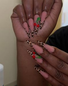 ATL Nail Tech on Instagram: "Cheetah and cherries 🤭 August books open now for Atlanta and Jackson MS pop up  (Please tag original creator)   #longnails #cheetahnails #summernails #almondnails #mariettanailtech #atlantanailtech #y2knails" Cheetah Nails With Cherries, Cheetah Print Cherry Nails, Nail Cherry Designs, Cherry And Cheetah Nails, Stiletto Cheetah Nails, Cherry Cheetah Nails, Cheetah And Cherry Nails, Cheetah Stiletto Nails, Cheetah Nails Almond