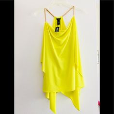 From The Curb Chain Strap To The U-Shaped Link At The Sweetheart Neckline, This Slinky Halter Top Is High On Sexy Details. Yellow Sleeveless Tank Top For Party, Trendy Yellow Tops For Night Out, Chic Yellow Tops For Night Out, Chic Yellow Top For Night Out, Yellow Tank Top For Night Out In Summer, Pink Longsleeve, White Ruffle Top, Overlay Blouse, Evening Blouses