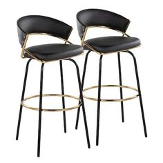 two black and gold bar stools with backrests, one on each side