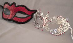 This is a gorgeous pair of masquerade red, black and silver grey masquerade masks, for him is a red phantom masquerade phantom mask we decorated with black glitter to enhance the eyes and look mysterious. For her is a laser cut masquerade laser cut silver/ grey mask decorated with red crystals to match his mask! If this is not the couples masquerade mask or his and hers masquerade mask that you were looking for I have other couples mask and designs in my shop. Please feel free to contact me anyt Red Party Masks For Mardi Gras, Red Masquerade Mask For Mardi Gras Party, Elegant Red Masks For Carnival, Red Eye Mask For Masquerade, Red Eye Mask For Party, Red Eye Masks For Party, Red Eye Mask For Carnival, Red Eye Mask As Gift, Red Eye Mask As A Gift