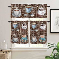 kitchen curtains with coffee cups on them