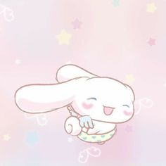 a cartoon bunny flying through the air with stars on it's back and pink background