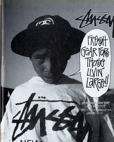 a black and white photo of a young man wearing a new york yankees t - shirt