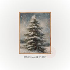 This "Vintage Christmas Snowy Winter Pine Tree" landscape painting perfect Christmas decor. Instantly download, print, and frame this cozy farmhouse Christmas printable wall art to give your home decor a refresh for the holiday season. Soft falling snow covers these winter pine trees. Wrap yourself in the cozy tranquility of a snow-covered pine forest with this rustic painting in dark muted green tones. Printable wall art saves you delivery time and shipping costs making it a quick and budget-fr Landscape Farmhouse, Christmas Pine Tree, Rustic Painting, Winter Wall Art, Snowy Winter, Printable Vintage, Farmhouse Christmas Decor, Landscape Trees, Green Tones