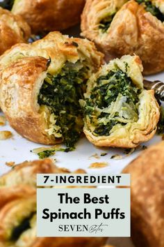 spinach puffs with text overlay that reads 7 ingredient the best spinach puffs