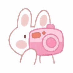 a drawing of a pink camera with an animal on it's face and ears