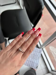 Red French Tip Nails Square, French Tip Nails Square, Red French Tip Nails, Red Tip Nails, Ongles Gel French, Red French Tip, Tapered Square Nails, Red French