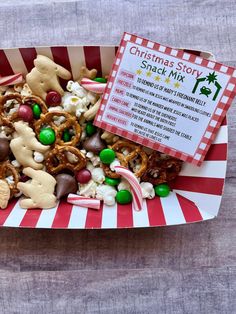 christmas snack mix in a red and white box