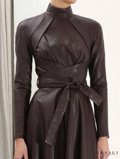 Lasaky - Exclusive Fashionable Faux Leather Maxi Dress with Long Sleeve and Belt Leather Dress Nordstrom, Luxury Leather Dress For Work, Long Leather Maxi Dress, Long Faux Leather Dress, Luxury Leather Dresses For Women, Maxi Dress Designs, Ankle Dress, Biker Chic, Faux Leather Boots