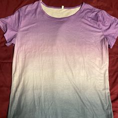 Ombre T-Shirt. Purple/Grey/Slate Blue Colored. Short Sleeves. Size Xl. Can Be Worn As Loose-Fit Tee Or Sleep Shirt For Size S-M. Slightly Stretchy. Chest: 40” Length: 28”. Fabric: Cotton 35% Poly 60%. Smooth, Soft, Silky Feel! New Without Tags. Never Been Worn. All My Clothes Are Nwot Or Worn Once. Mostly Sized Small & Medium. Everything Is Clean. Please Take A Peek At My Closet, You Might Find A Surprise! :) Thanks For Looking! Purple Graphic Tee With Relaxed Fit, Gradient Crew Neck Cotton Tops, Relaxed Fit Lavender Graphic Tee, Casual Purple Short Sleeve Top, Lavender Graphic Tee With Crew Neck, Lavender Crew Neck Graphic Tee, Lavender Casual Crew Neck Top, Casual Gradient Relaxed Fit Top, Casual Lavender Crew Neck Top