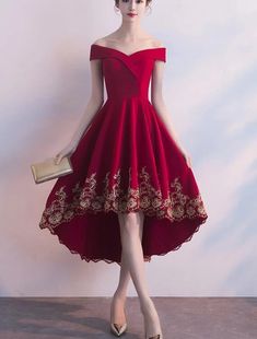 Red High Low Party Dress with Gold Applique, Stylish Formal Dress, Cut – BeautyDressy Stylish Formal Dresses, Cute Party Dress, High Low Party Dresses, Short Red Prom Dresses, Gold Applique, Hoco Dresses Long Sleeve, Emily Vancamp, Cute Dresses For Party, Formal Wear Dresses