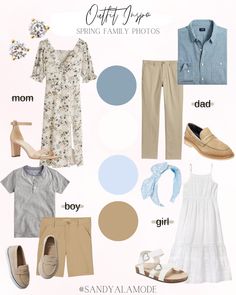 an assortment of clothing and shoes for women with the words spring family photos on them