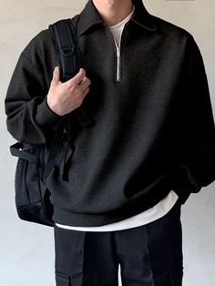 Aesthetic Comfy Outfits Men, Sweatshirt Outfit Men, Zipper Outfit, Korean Street Fashion Men, Sweater Outfits Men, Black Outfit Men, Guy Fits, Minimalist Fashion Men, Classy Outfits Men