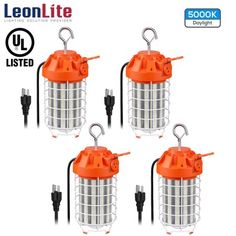 four orange lantern lights with wire and plugs on the sides, set of 4