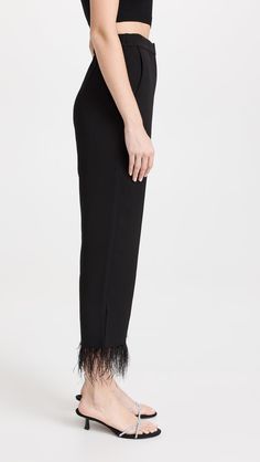 WAYF Romee Pants | SHOPBOP Sleek Jumpsuit, Ostrich Feather Trim, Feather Trim, Ostrich Feather, Ostrich Feathers, Curator Style, Black Pants, Fashion Blogger, Top Brands