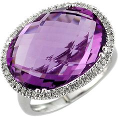 Elegant 14K White Gold 0.20 Carat Diamond & 12.20 Carat Amethyst Ring Amethyst And Diamond Ring, White Gold Jewelry, Royal Jewelry, Purple Hues, Amethyst Stone, Oval Diamond, Amethyst Ring, Round Cut Diamond, Oval Cut