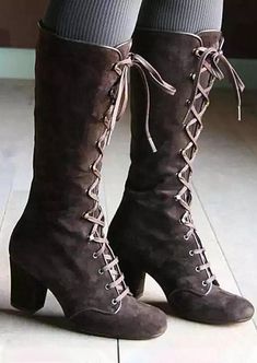 Suede Shoe Style, Steampunk Boots, Woman Boots, Thick Heel Shoes, Black Lace Up Boots, Punk Boots, Mid Heel Shoes, Gothic Vintage, Retro Punk