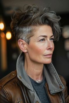 27 Stunning Short Hairstyles Every Woman Over 50 Needs to See in 2024! – CreativeBooster Pixie Haircut Longer On Top, Bold Pixie Haircut, Long On Top Short On Sides Women Haircut, Undercut Pixie Haircut For Older Women, Short Lesbian Hair Haircut, Side Part Pixie Haircut, Short Edgy Pixie Haircut, Short Edgy Haircuts, Edgy Pixie Haircuts Undercut