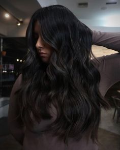 Low Light For Black Hair, Ashy Brown Highlights On Black Hair, Black Babylights, Icy Blonde Balayage On Dark Hair, Ash Highlights On Black Hair, Lowlights Black Hair, Babylights On Black Hair, Ashy Balayage On Black Hair, Ashy Black Hair