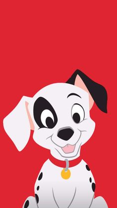 a cartoon dog sitting on top of a red background