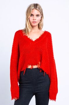 Red Deep V Snag Sweater Ripped Sweater, Homecoming Outfit, Fire Brick, Sweater Boho, Boho Pink, Boho Boutique, Fringe Sweater, Red Sweater, Crop Sweater