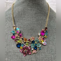 Nwotfashion Jewelry Ladys Necklace W/Crystals Brightly Colored Amazingly Beautiful. Measures Around 20” Adjustable. Very Formal And A Statement Piece Night On The Town. A Gorgeous Dressy Necklace. Ven.30never Worn Brand New. Elegant Multicolor Rhinestone Necklace With Bling, Multicolor Crystal Necklace With Rhinestones, Multicolor Crystal Rhinestone Necklace With Sparkling Stones, Crystal Costume Jewelry Necklaces, Crystal Necklaces With Rhinestones In Costume Jewelry Style, Multicolor Crystal Rhinestone Costume Necklace, Multicolor Crystal Rhinestone Necklace, Rhinestone Crystal Costume Necklace, Crystal Rhinestone Necklaces