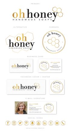 the logo and business card design for oh honey