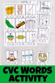 cvc words activity for kids to practice letter recognition and matching with their own pictures